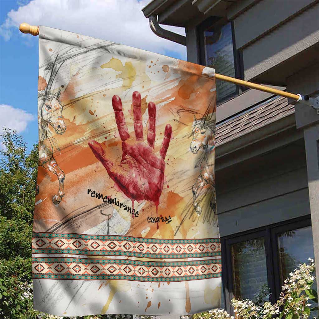 Native American Red Handprint Garden Flag Watercolor Paint Splash and Brave Horse Art - Wonder Print Shop