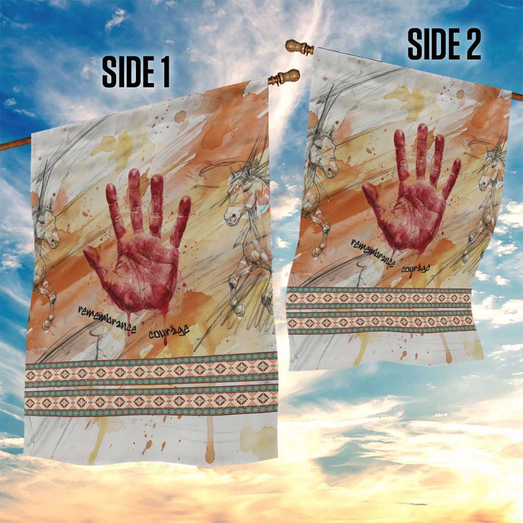Native American Red Handprint Garden Flag Watercolor Paint Splash and Brave Horse Art - Wonder Print Shop