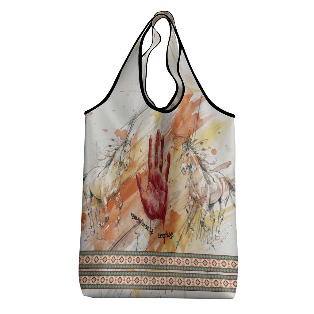 Native American Red Handprint Grocery Bag Watercolor Paint Splash and Brave Horse Art - Wonder Print Shop