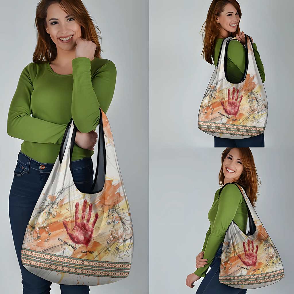 Native American Red Handprint Grocery Bag Watercolor Paint Splash and Brave Horse Art - Wonder Print Shop