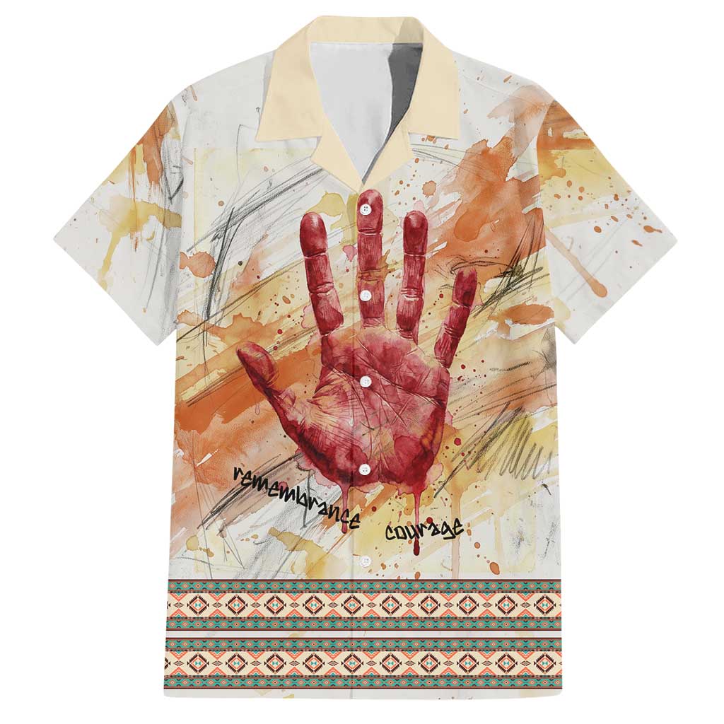 Native American Red Handprint Hawaiian Shirt Watercolor Paint Splash and Brave Horse Art - Wonder Print Shop