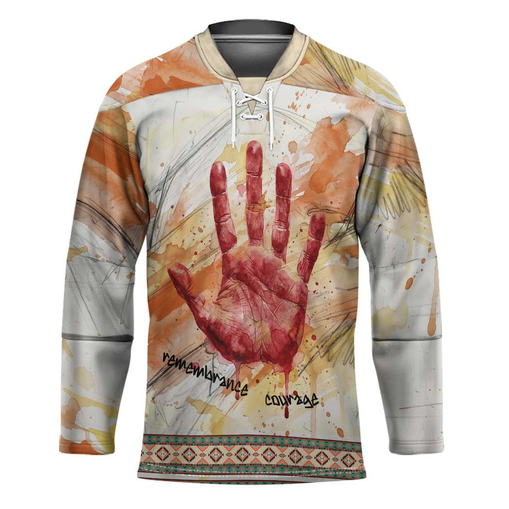Native American Red Handprint Hockey Jersey Watercolor Paint Splash and Brave Horse Art - Wonder Print Shop
