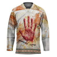 Native American Red Handprint Hockey Jersey Watercolor Paint Splash and Brave Horse Art - Wonder Print Shop