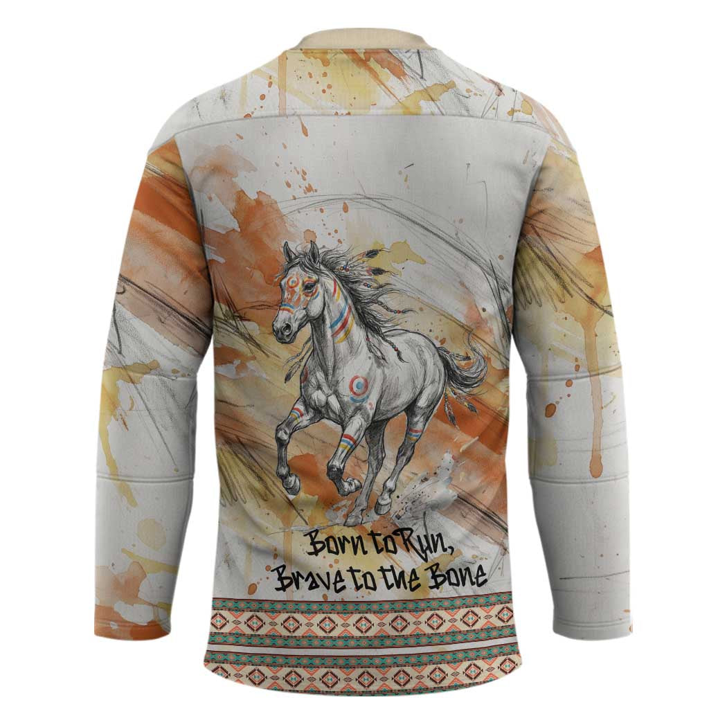 Native American Red Handprint Hockey Jersey Watercolor Paint Splash and Brave Horse Art - Wonder Print Shop