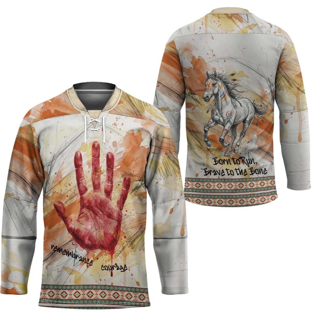 Native American Red Handprint Hockey Jersey Watercolor Paint Splash and Brave Horse Art - Wonder Print Shop