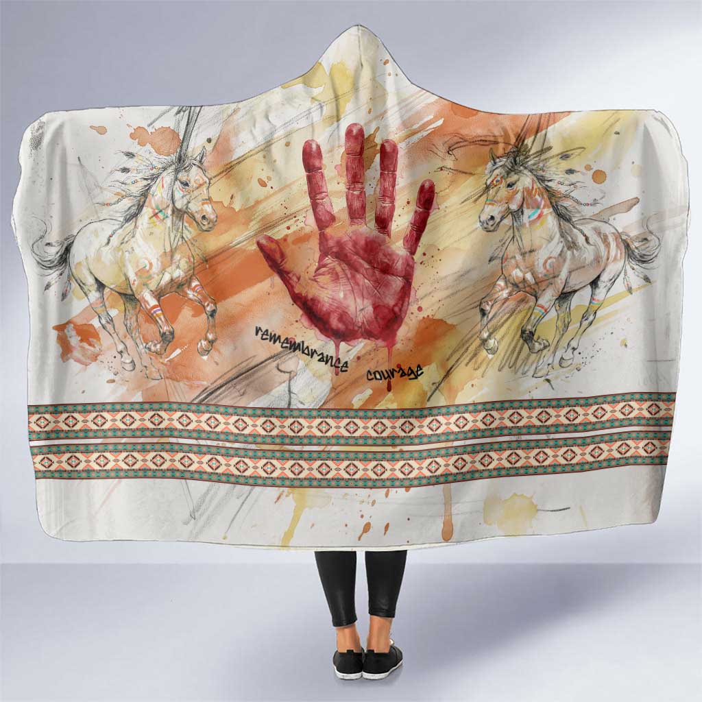 Native American Red Handprint Hooded Blanket Watercolor Paint Splash and Brave Horse Art - Wonder Print Shop