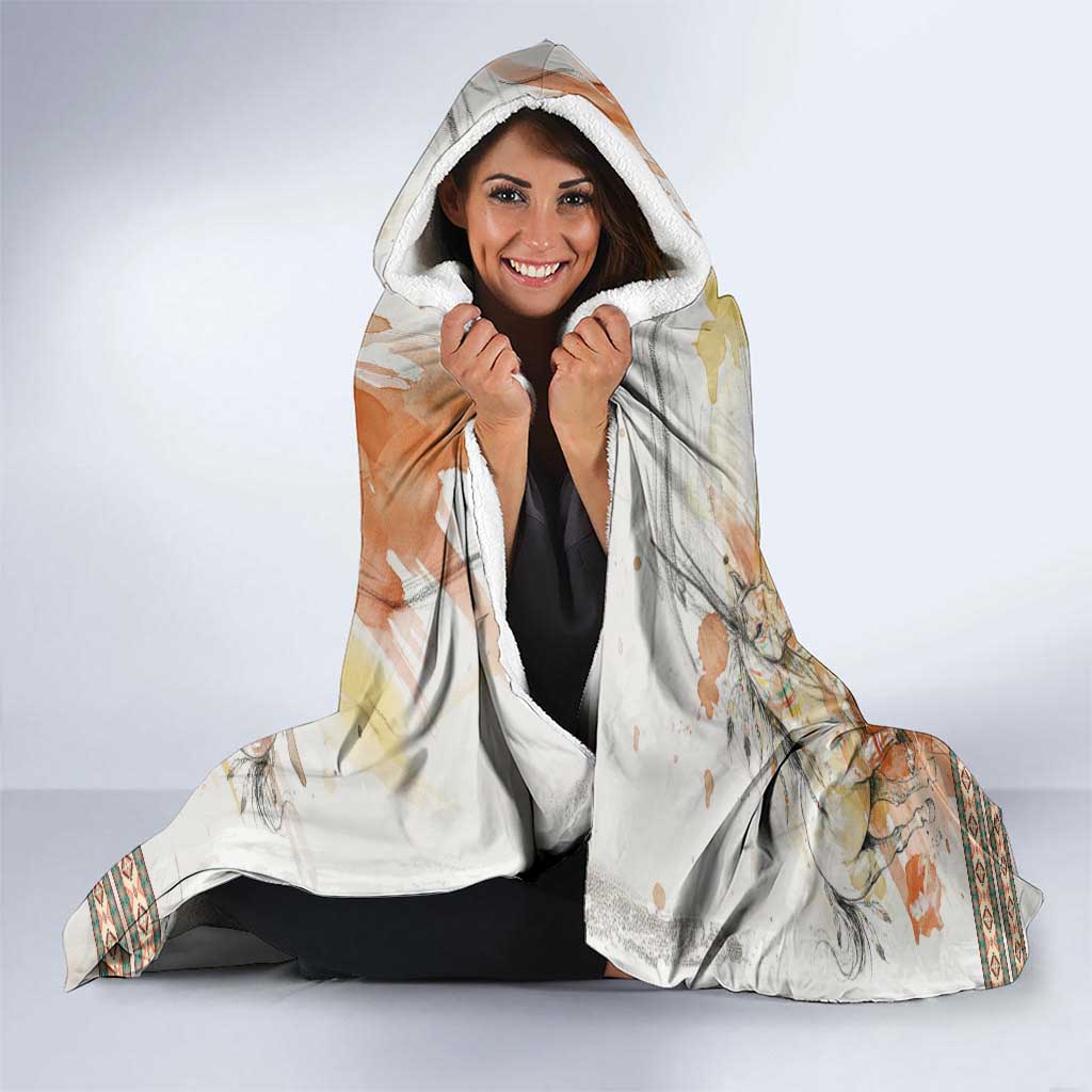 Native American Red Handprint Hooded Blanket Watercolor Paint Splash and Brave Horse Art - Wonder Print Shop