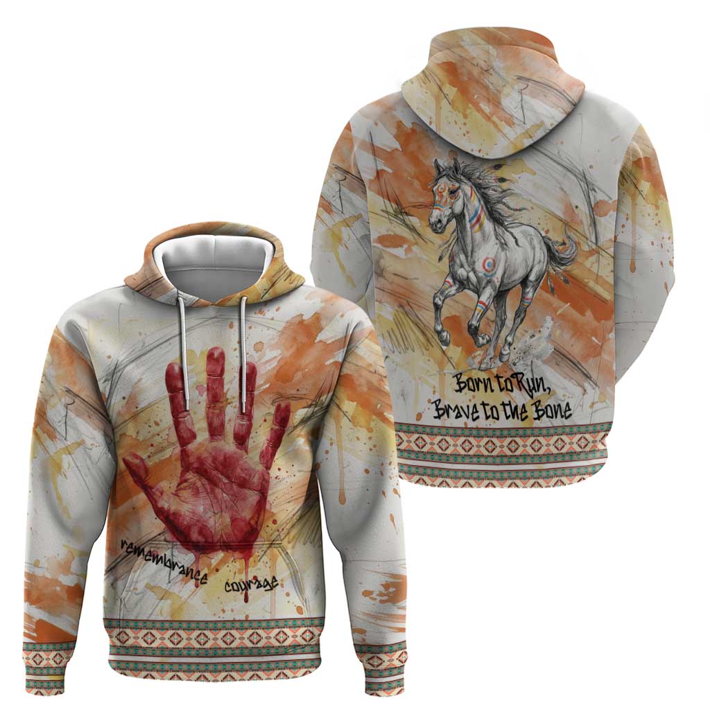 Native American Red Handprint Hoodie Watercolor Paint Splash and Brave Horse Art - Wonder Print Shop