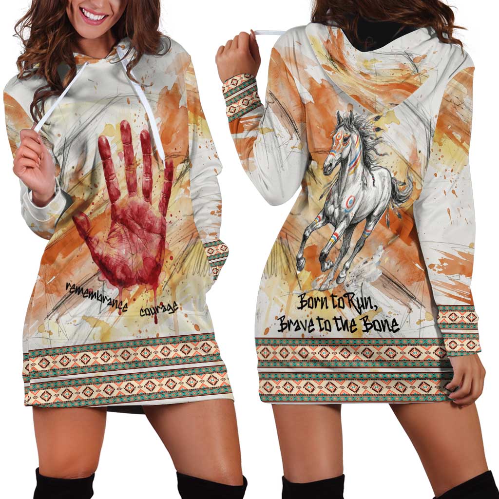 Native American Red Handprint Hoodie Dress Watercolor Paint Splash and Brave Horse Art - Wonder Print Shop