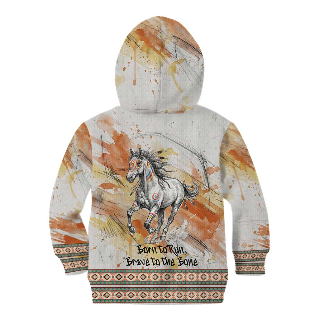 Native American Red Handprint Kid Hoodie Watercolor Paint Splash and Brave Horse Art - Wonder Print Shop