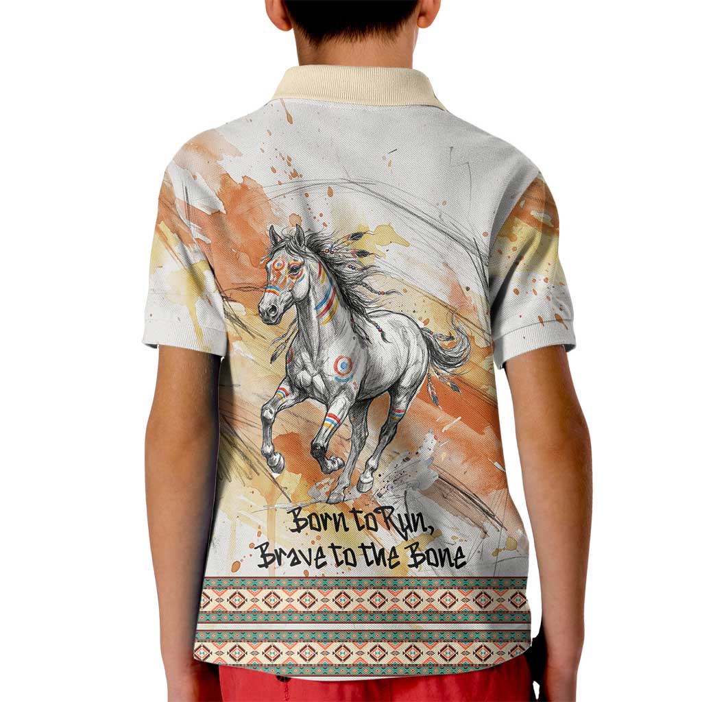 Native American Red Handprint Kid Polo Shirt Watercolor Paint Splash and Brave Horse Art - Wonder Print Shop