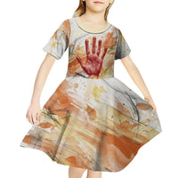 Native American Red Handprint Kid Short Sleeve Dress Watercolor Paint Splash and Brave Horse Art - Wonder Print Shop