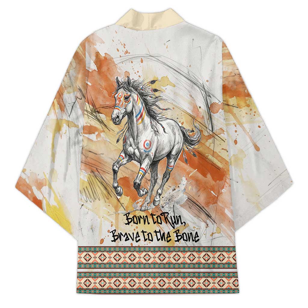 Native American Red Handprint Kimono Watercolor Paint Splash and Brave Horse Art - Wonder Print Shop