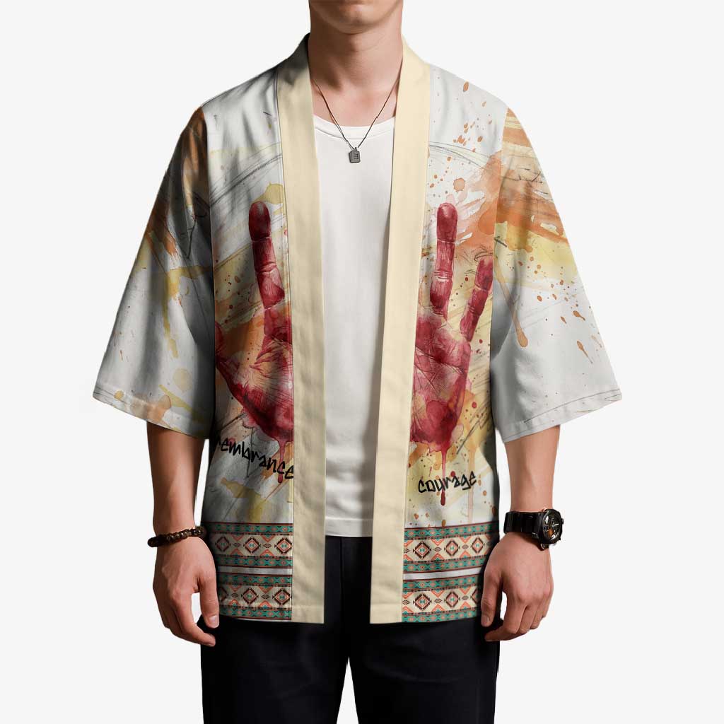 Native American Red Handprint Kimono Watercolor Paint Splash and Brave Horse Art - Wonder Print Shop