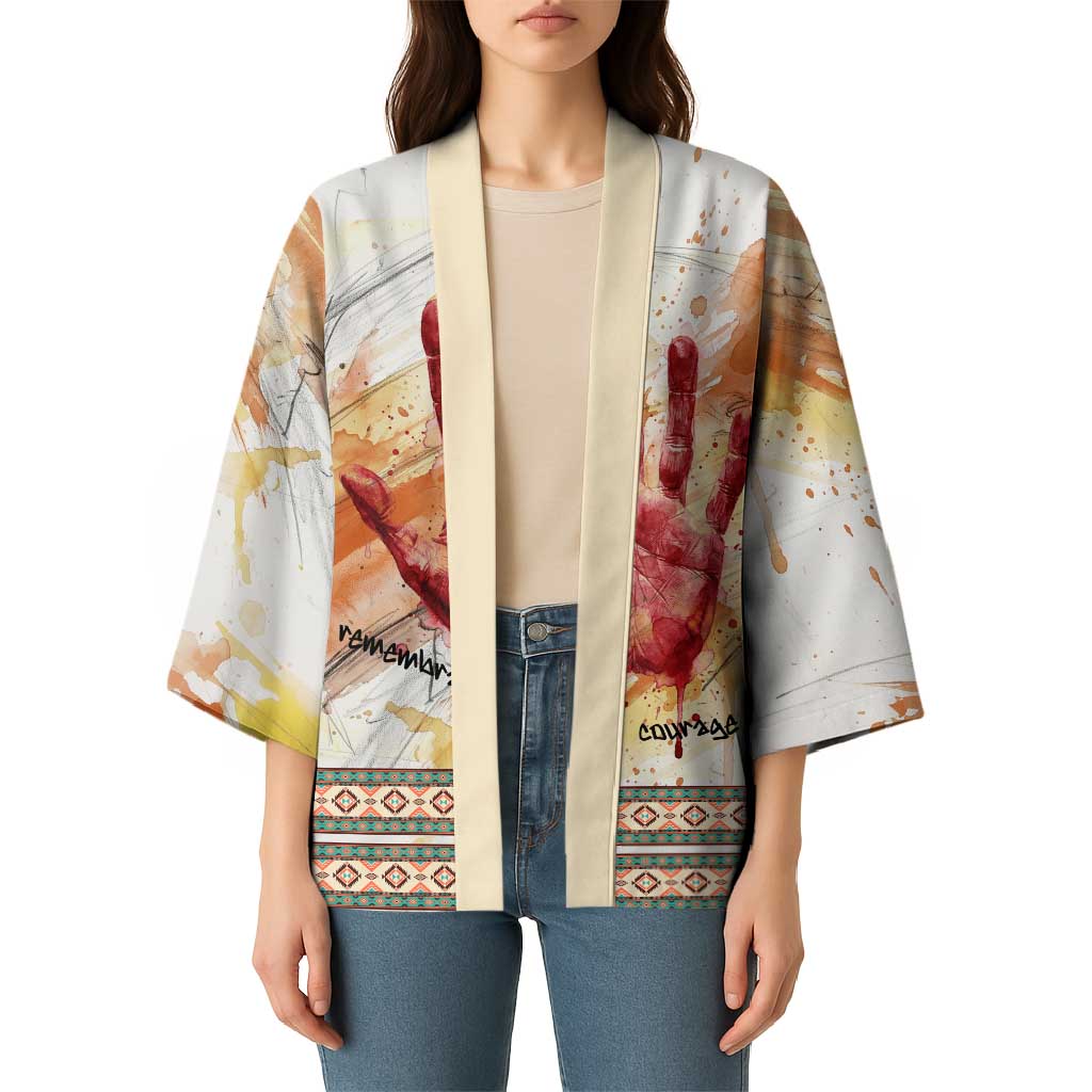 Native American Red Handprint Kimono Watercolor Paint Splash and Brave Horse Art - Wonder Print Shop