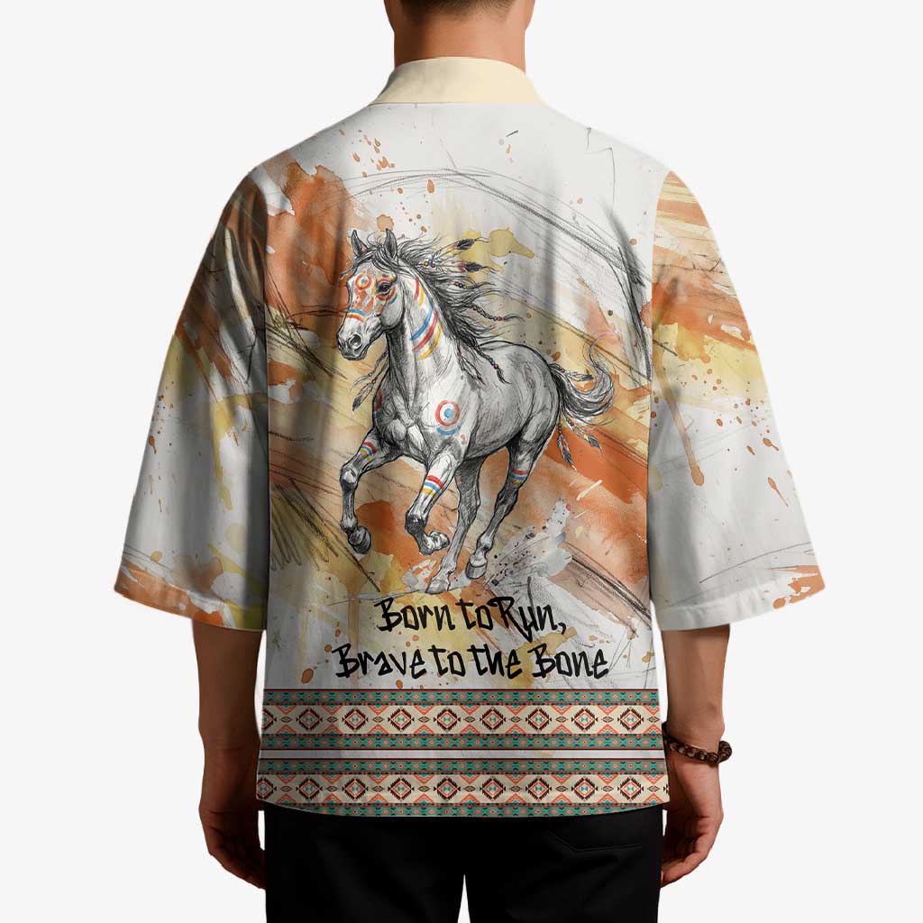 Native American Red Handprint Kimono Watercolor Paint Splash and Brave Horse Art - Wonder Print Shop