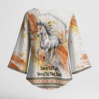Native American Red Handprint Kimono Sleeve Blouse Watercolor Paint Splash and Brave Horse Art - Wonder Print Shop