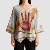 Native American Red Handprint Kimono Sleeve Blouse Watercolor Paint Splash and Brave Horse Art - Wonder Print Shop