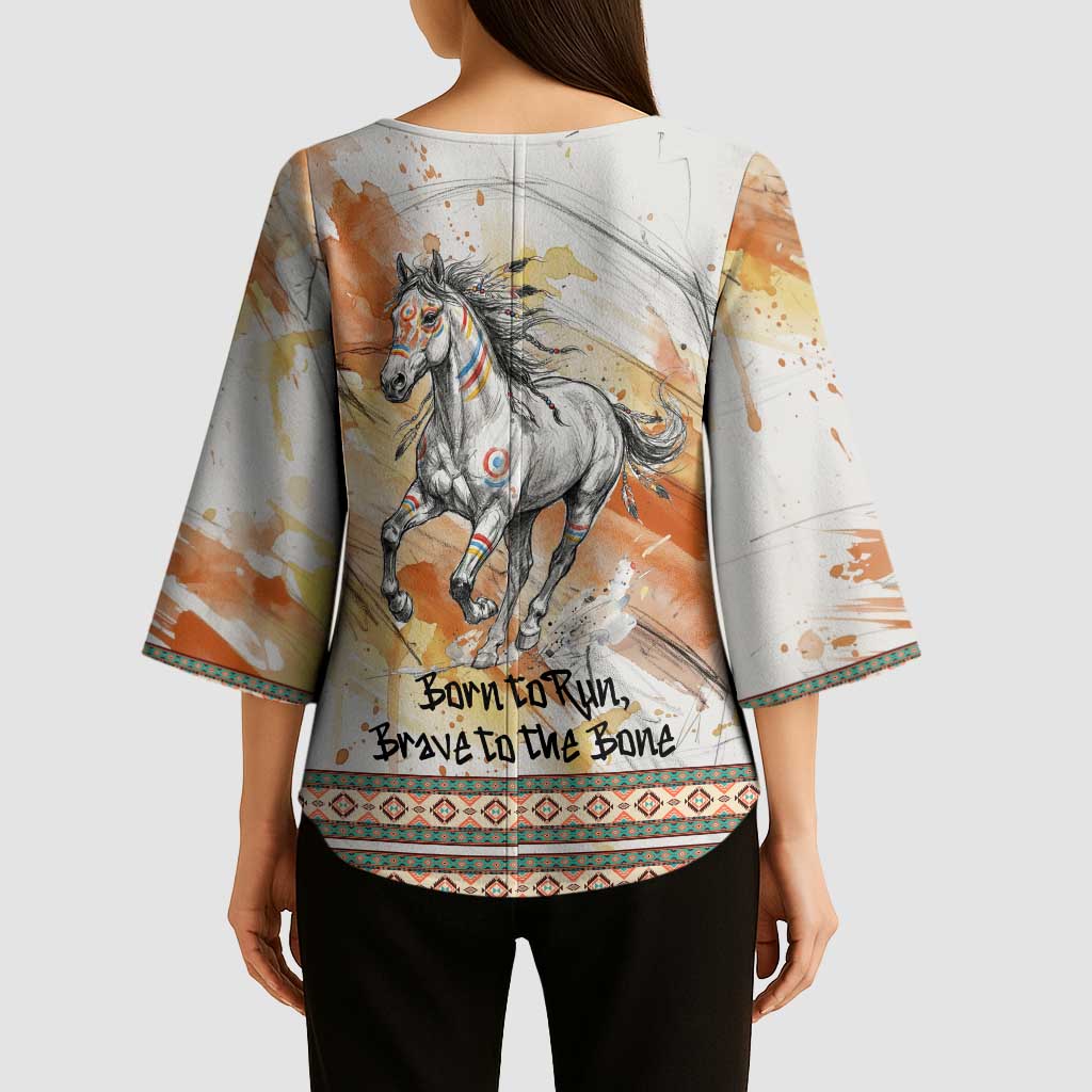 Native American Red Handprint Kimono Sleeve Blouse Watercolor Paint Splash and Brave Horse Art - Wonder Print Shop
