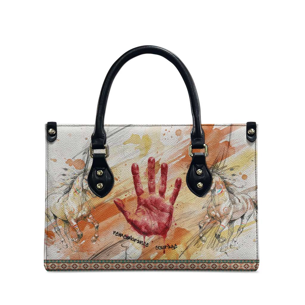 Native American Red Handprint Leather Bag Watercolor Paint Splash and Brave Horse Art - Wonder Print Shop