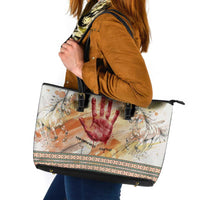 Native American Red Handprint Leather Tote Bag Watercolor Paint Splash and Brave Horse Art - Wonder Print Shop