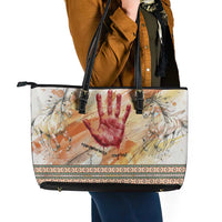 Native American Red Handprint Leather Tote Bag Watercolor Paint Splash and Brave Horse Art - Wonder Print Shop