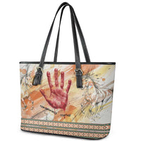 Native American Red Handprint Leather Tote Bag Watercolor Paint Splash and Brave Horse Art - Wonder Print Shop