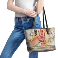 Native American Red Handprint Leather Tote Bag Watercolor Paint Splash and Brave Horse Art - Wonder Print Shop