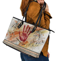 Native American Red Handprint Leather Tote Bag Watercolor Paint Splash and Brave Horse Art - Wonder Print Shop