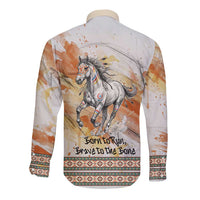 Native American Red Handprint Long Sleeve Button Shirt Watercolor Paint Splash and Brave Horse Art - Wonder Print Shop