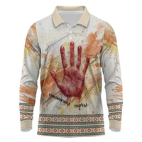 Native American Red Handprint Long Sleeve Polo Shirt Watercolor Paint Splash and Brave Horse Art - Wonder Print Shop