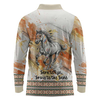 Native American Red Handprint Long Sleeve Polo Shirt Watercolor Paint Splash and Brave Horse Art - Wonder Print Shop