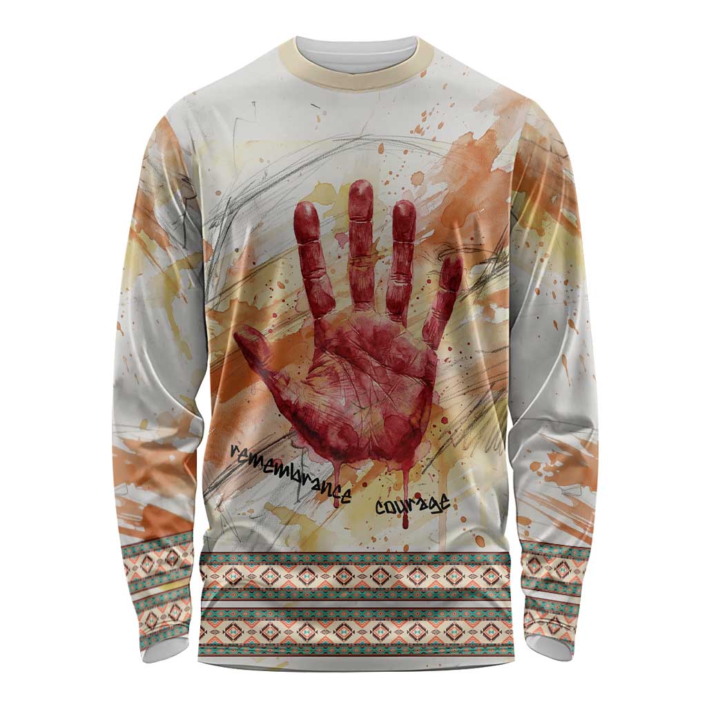 Native American Red Handprint Long Sleeve Shirt Watercolor Paint Splash and Brave Horse Art - Wonder Print Shop