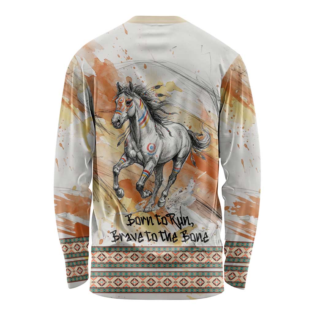 Native American Red Handprint Long Sleeve Shirt Watercolor Paint Splash and Brave Horse Art - Wonder Print Shop
