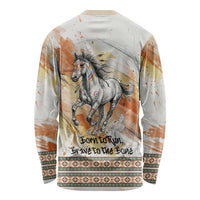 Native American Red Handprint Long Sleeve Shirt Watercolor Paint Splash and Brave Horse Art - Wonder Print Shop