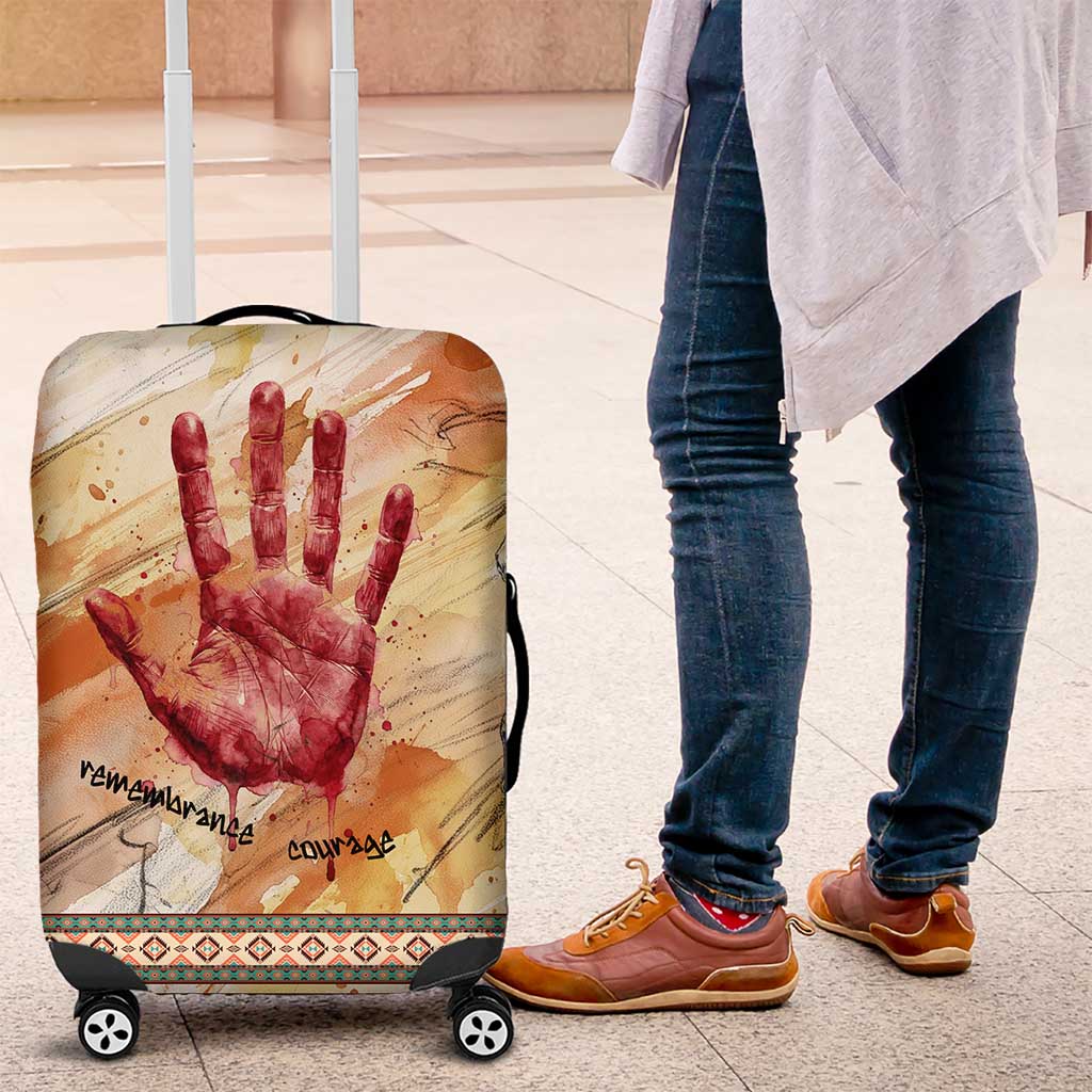 Native American Red Handprint Luggage Cover Watercolor Paint Splash and Brave Horse Art - Wonder Print Shop