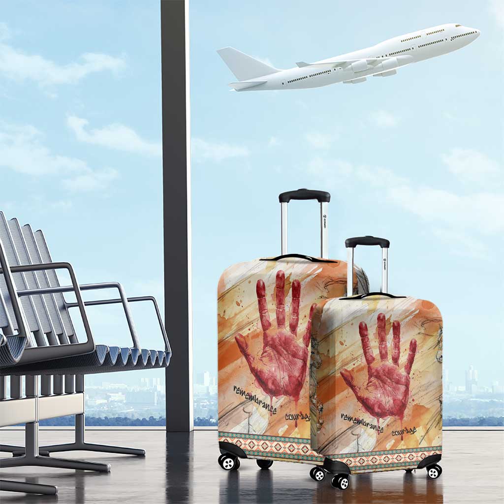 Native American Red Handprint Luggage Cover Watercolor Paint Splash and Brave Horse Art - Wonder Print Shop