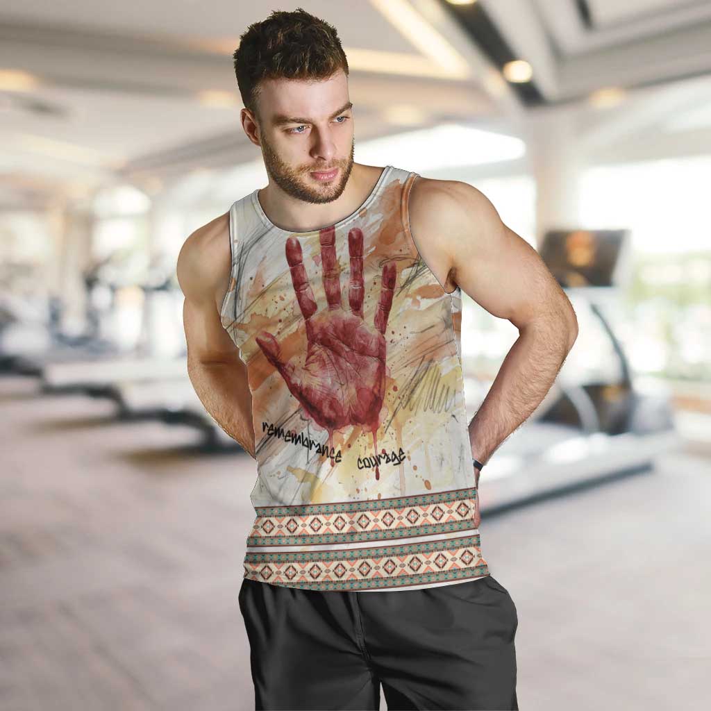 Native American Red Handprint Men Tank Top Watercolor Paint Splash and Brave Horse Art - Wonder Print Shop