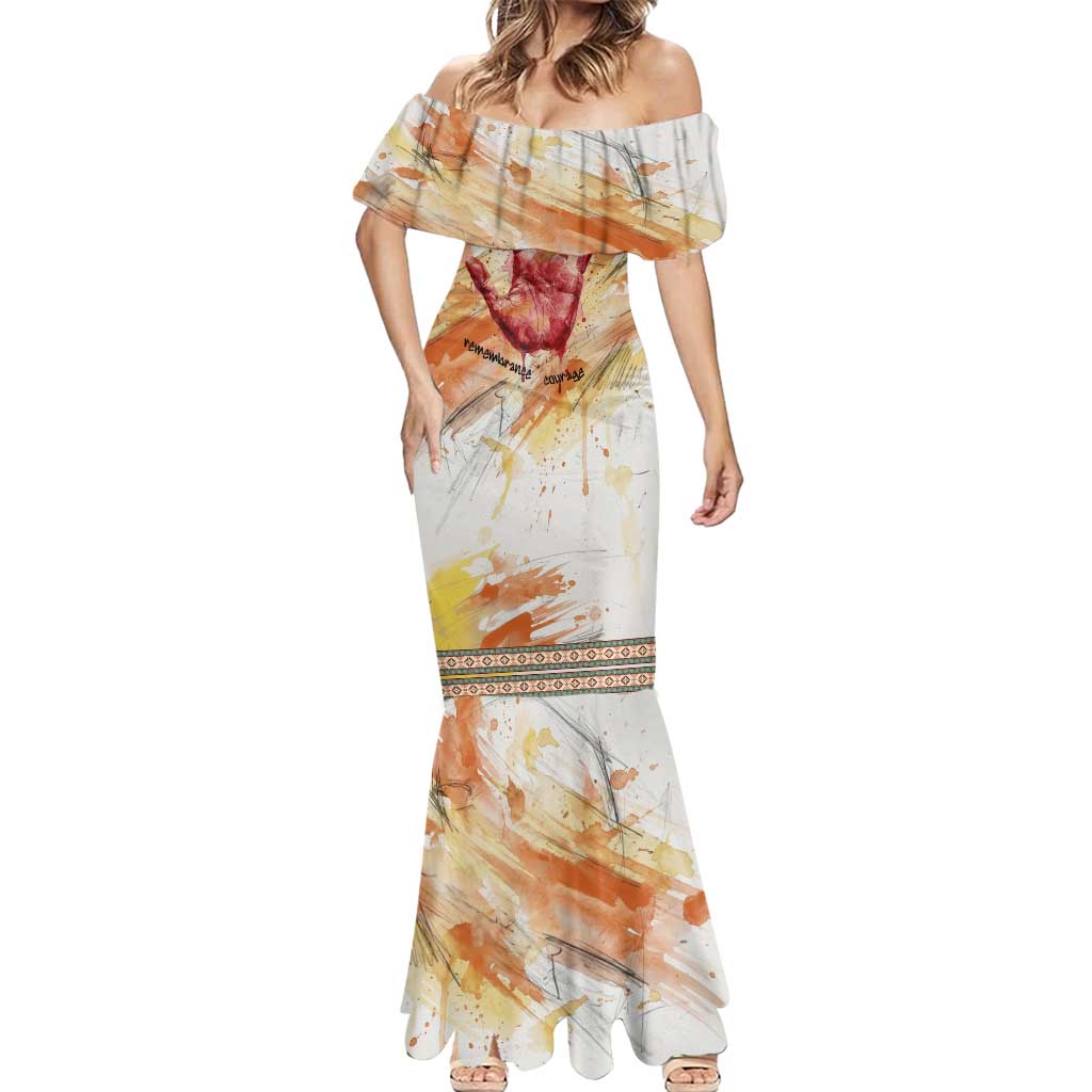 Native American Red Handprint Mermaid Dress Watercolor Paint Splash and Brave Horse Art - Wonder Print Shop