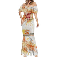 Native American Red Handprint Mermaid Dress Watercolor Paint Splash and Brave Horse Art - Wonder Print Shop