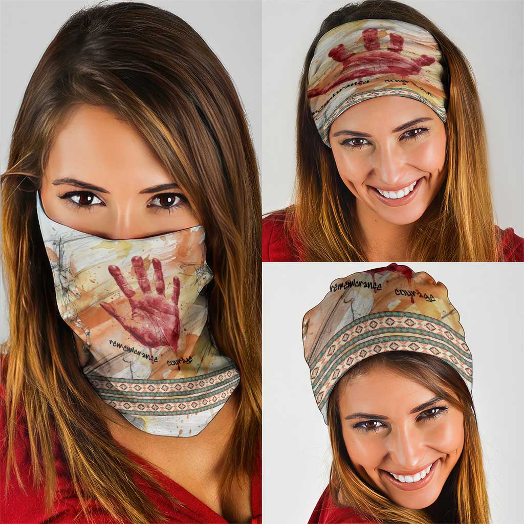 Native American Red Handprint Neck Gaiter Watercolor Paint Splash and Brave Horse Art - Wonder Print Shop