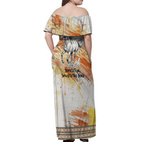 Native American Red Handprint Off Shoulder Maxi Dress Watercolor Paint Splash and Brave Horse Art - Wonder Print Shop