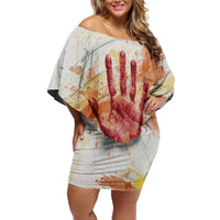Native American Red Handprint Off Shoulder Short Dress Watercolor Paint Splash and Brave Horse Art - Wonder Print Shop