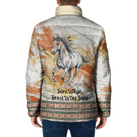 Native American Red Handprint Padded Jacket Watercolor Paint Splash and Brave Horse Art - Wonder Print Shop