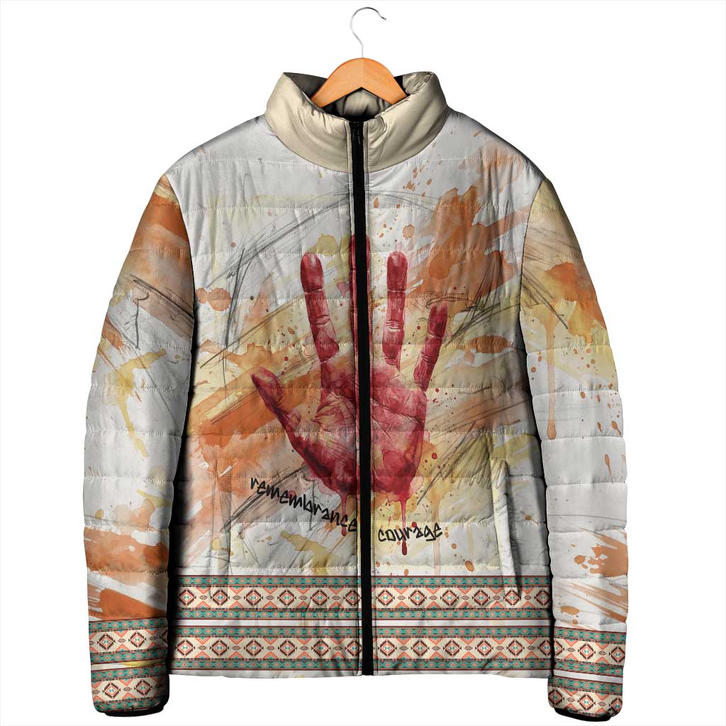 Native American Red Handprint Padded Jacket Watercolor Paint Splash and Brave Horse Art - Wonder Print Shop