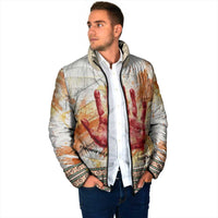 Native American Red Handprint Padded Jacket Watercolor Paint Splash and Brave Horse Art - Wonder Print Shop