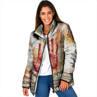 Native American Red Handprint Padded Jacket Watercolor Paint Splash and Brave Horse Art - Wonder Print Shop