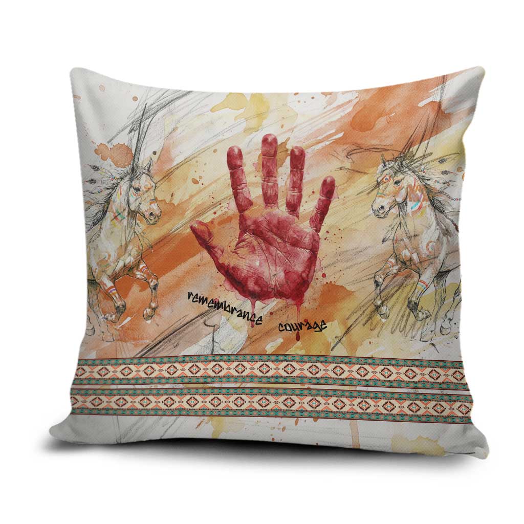 Native American Red Handprint Pillow Cover Watercolor Paint Splash and Brave Horse Art - Wonder Print Shop