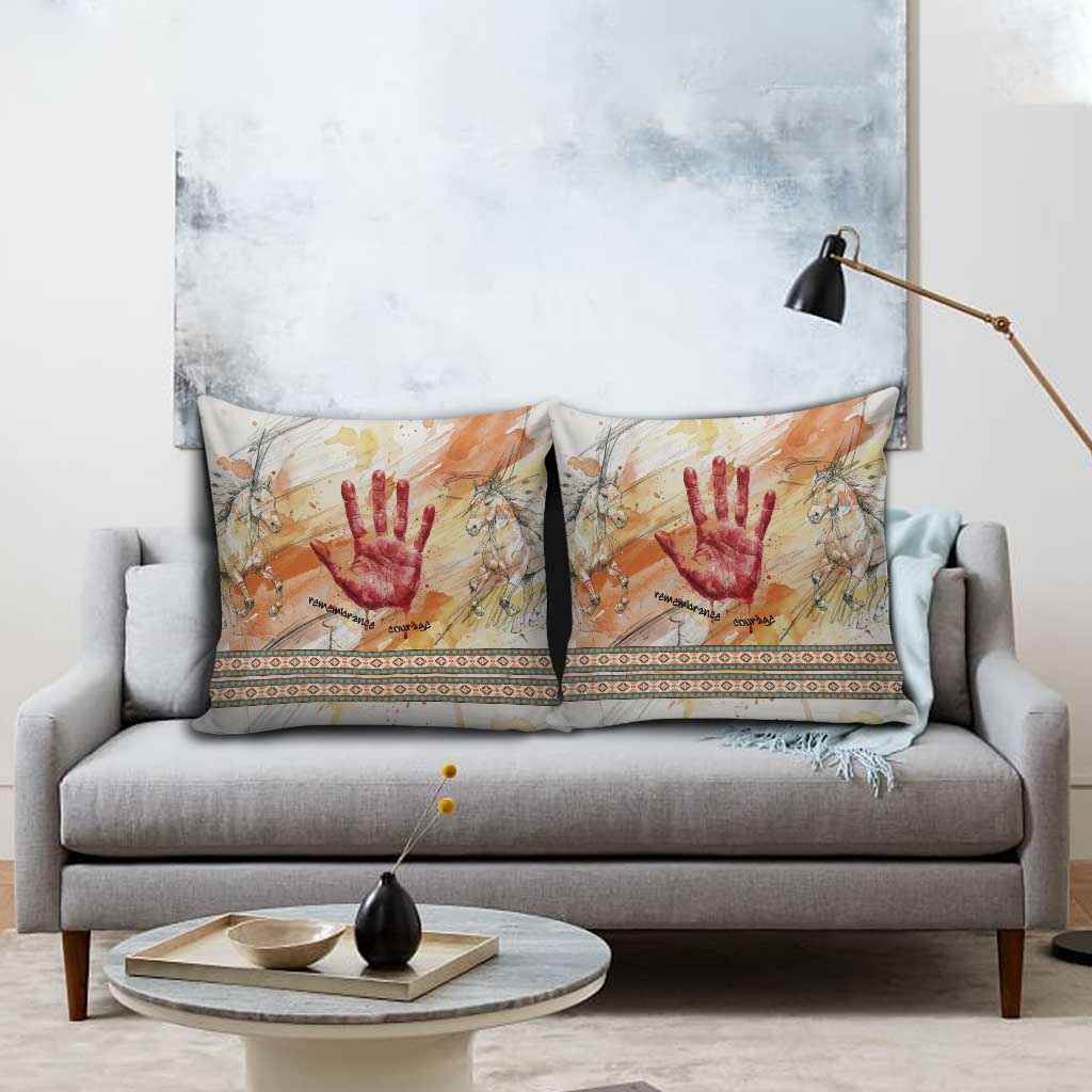 Native American Red Handprint Pillow Cover Watercolor Paint Splash and Brave Horse Art - Wonder Print Shop