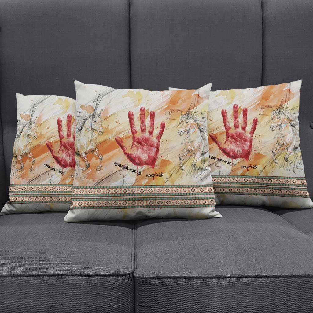 Native American Red Handprint Pillow Cover Watercolor Paint Splash and Brave Horse Art - Wonder Print Shop
